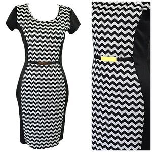 Andrea Missy Dress Womens Small Black Chevron Colorblock Work Office Corpcore